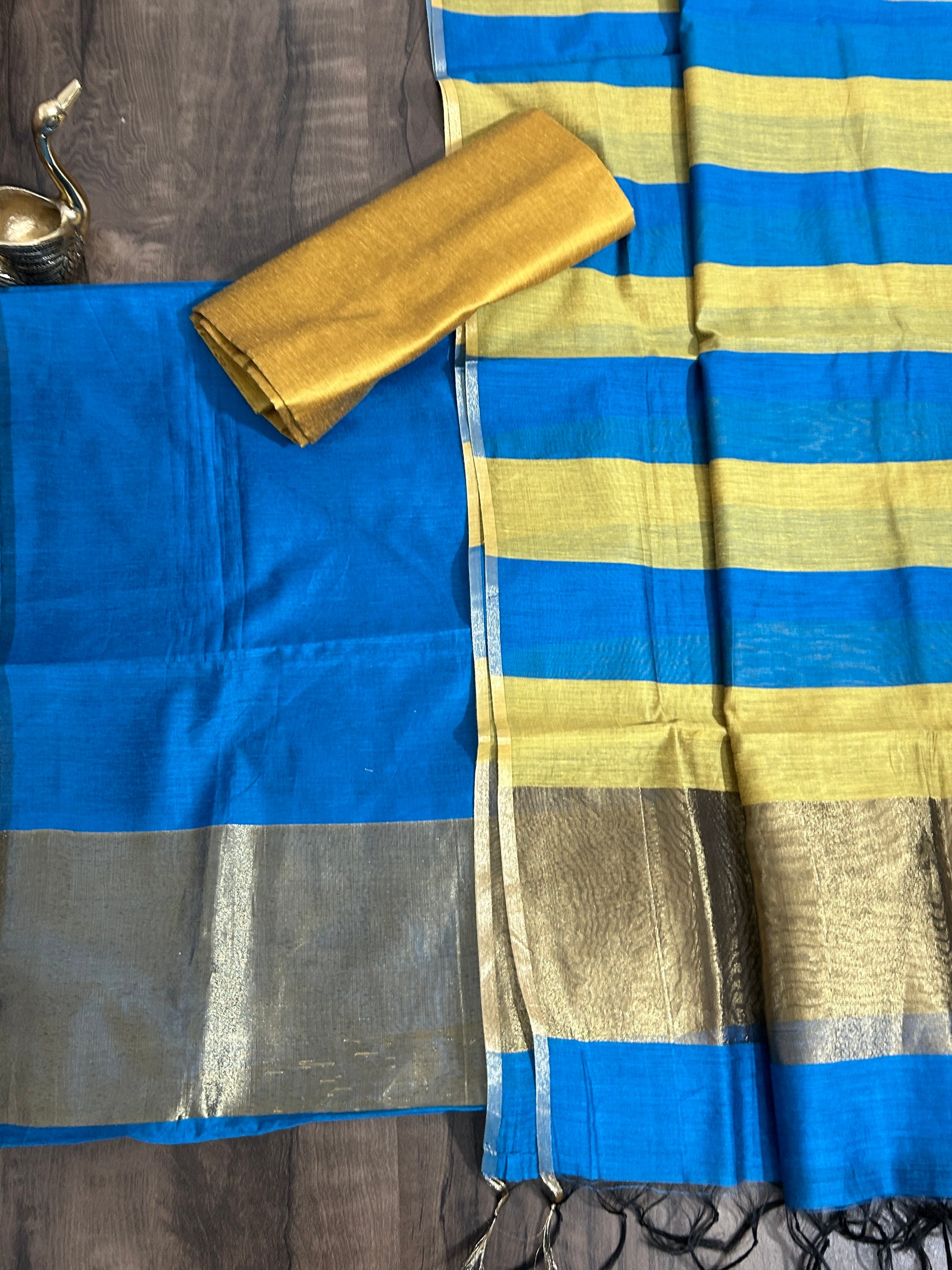 Maheshwari Silk Cotton Dress Material with Tissue pallu