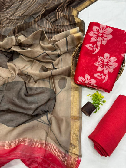 Hand Painted Maheshwari Silk Cotton Dress Material