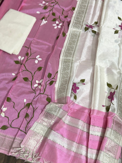 Hand Painted Mangalagiri Silk Dress Material
