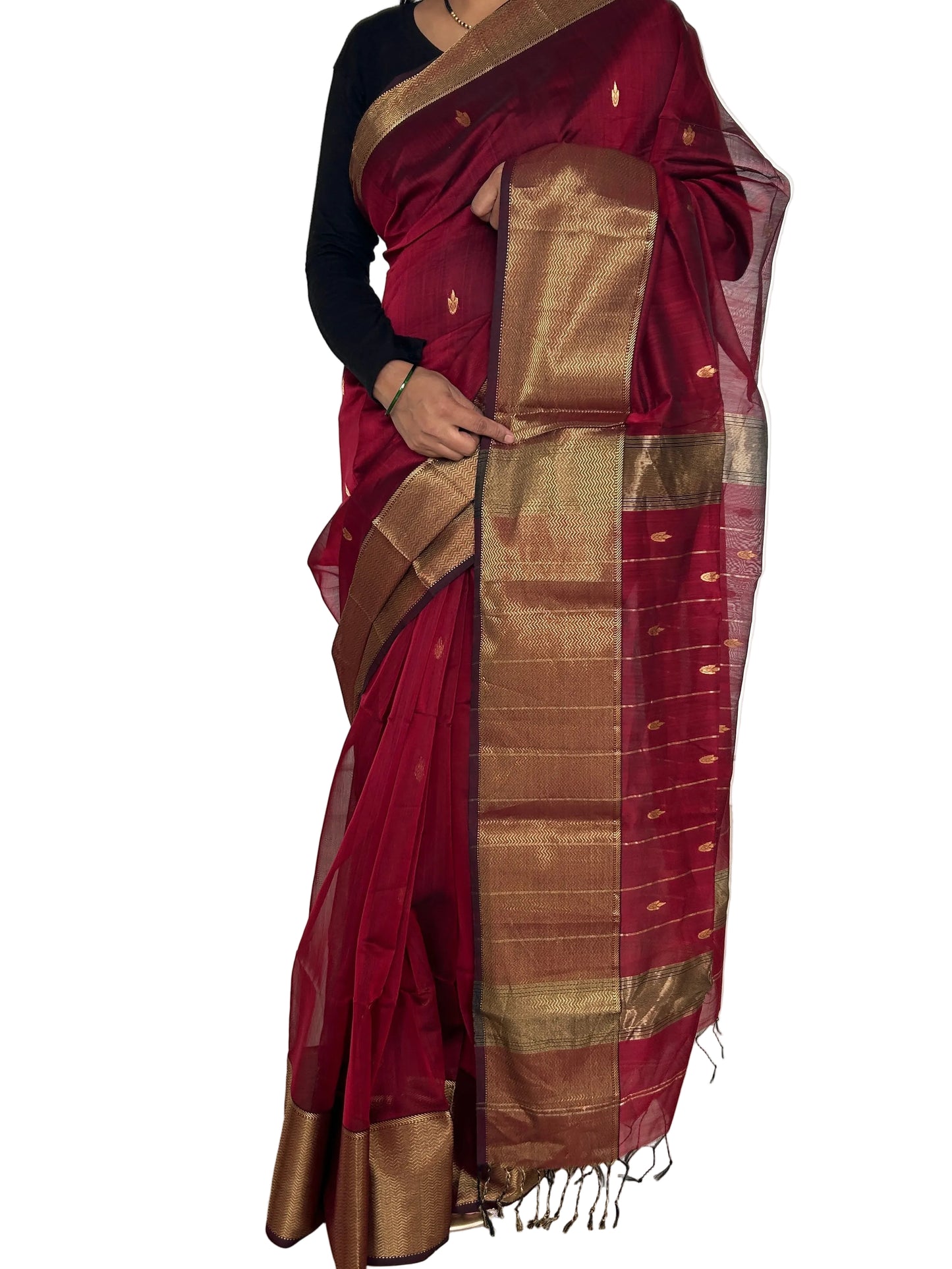 Maroon Maheshwari Silk Cotton Handloom Saree with Blouse