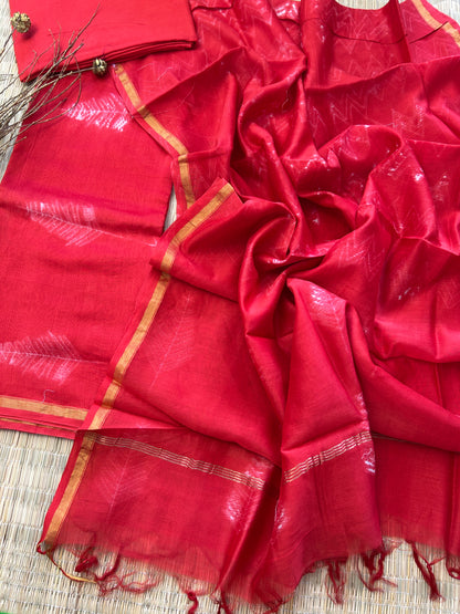 Needle Shibori Chanderi Silk Cotton Dress Material with Shantoon bottom