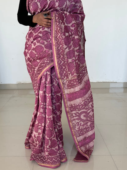 Hand BlockPrinted Chanderi Silk Cotton Saree *