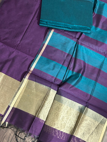 Maheshwari Silk Cotton Dress Material with Tissue Pallu