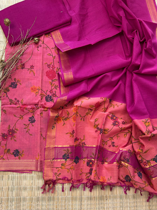 Hand Block Printed Mangalagiri Cotton Dress Material