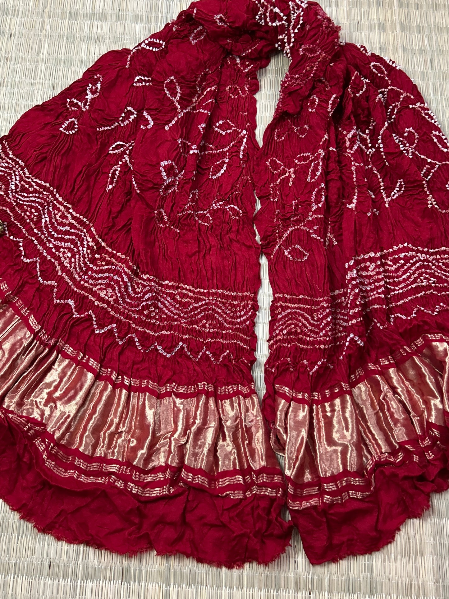 Red Pure Gajji Silk Bandhej Dupatta