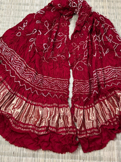 Red Pure Gajji Silk Bandhej Dupatta