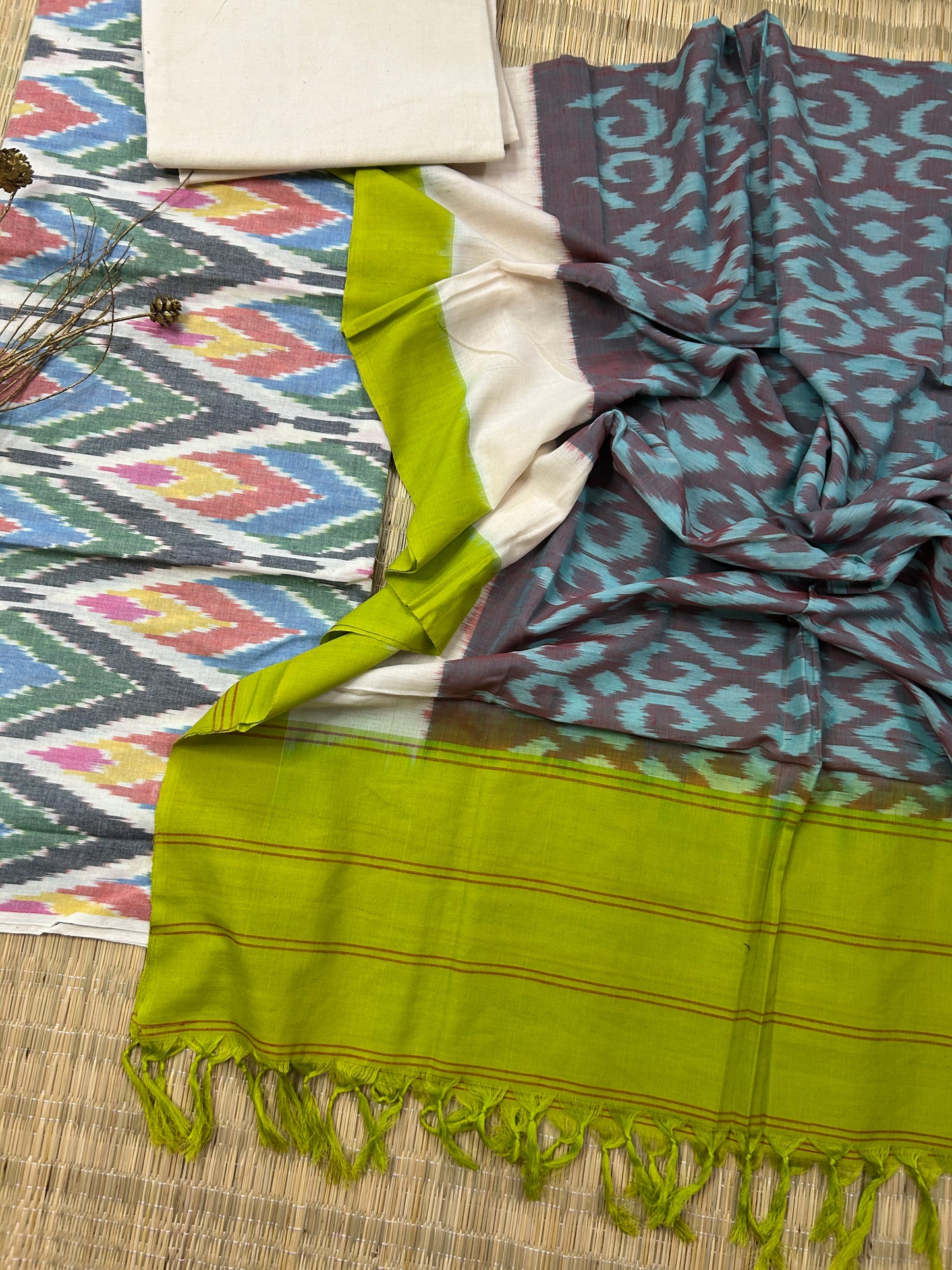Double Ikat Cotton Dress Material with Uzbek Top