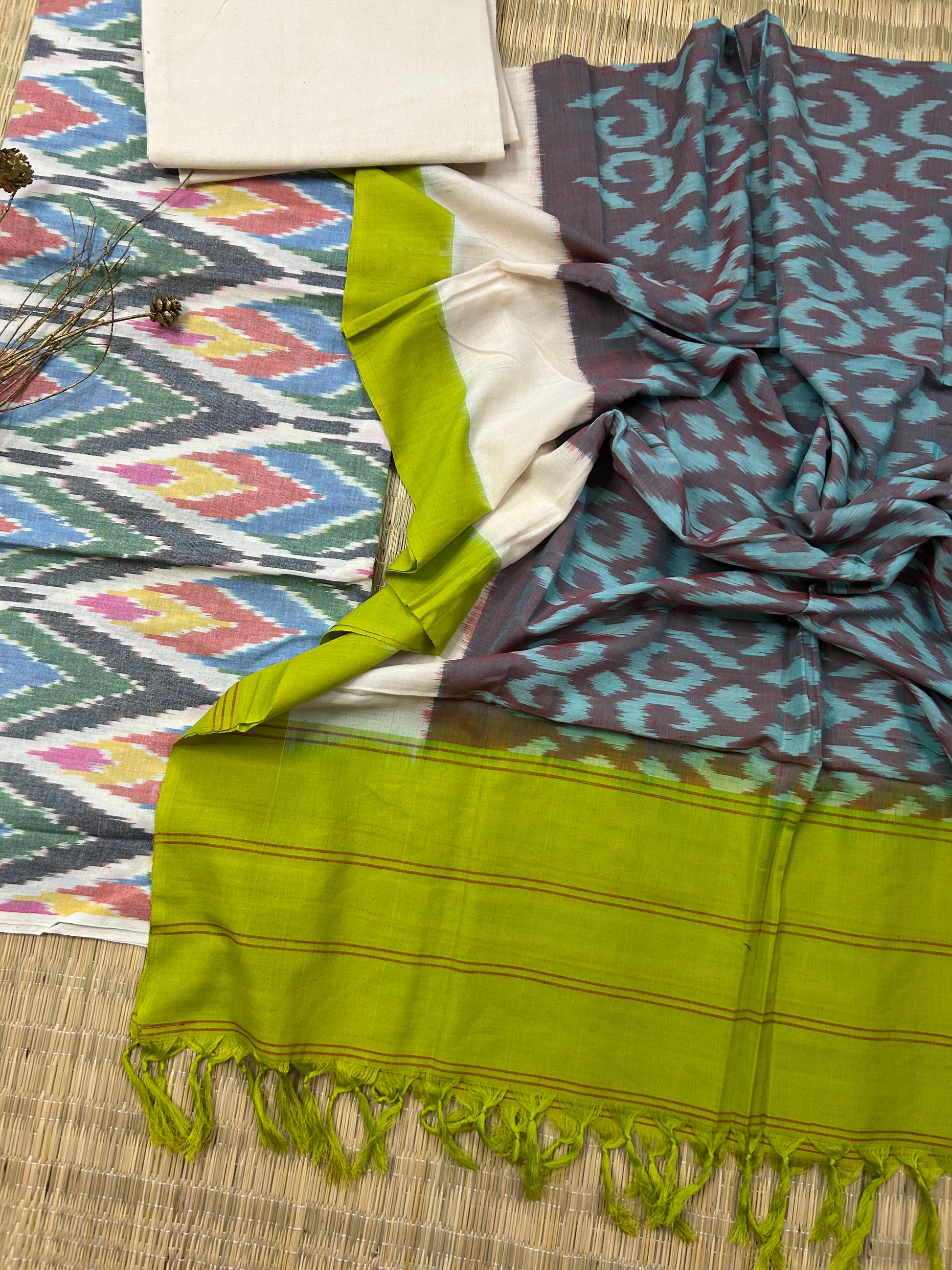Double Ikat Cotton Dress Material with Uzbek Top