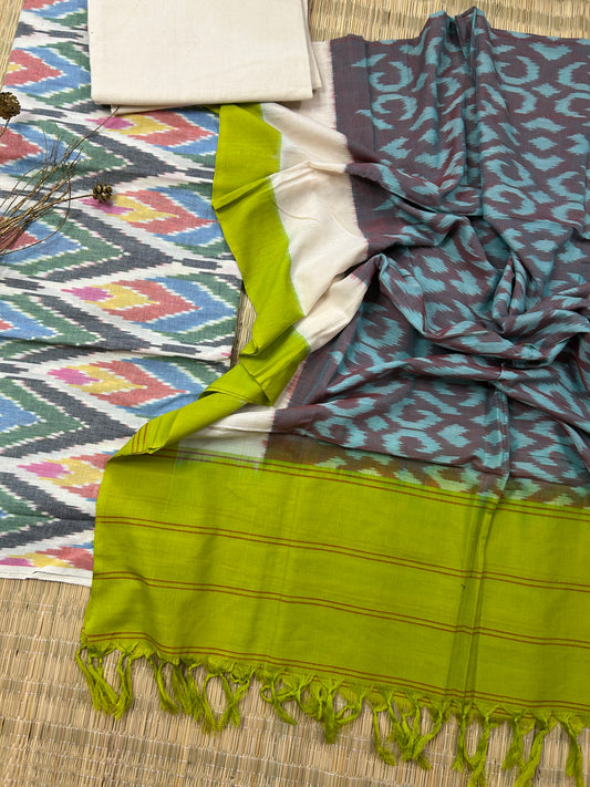 Double Ikat Cotton Dress Material with Uzbek top