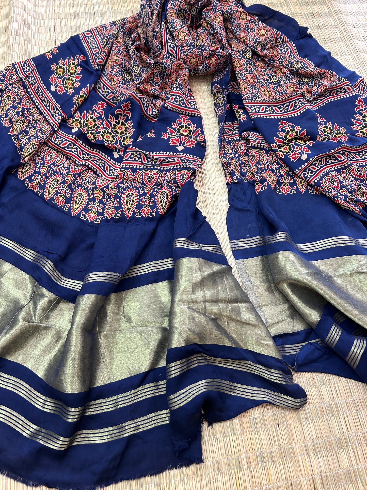 Ajrakh Modal Silk Dupatta with Lagdi pallu