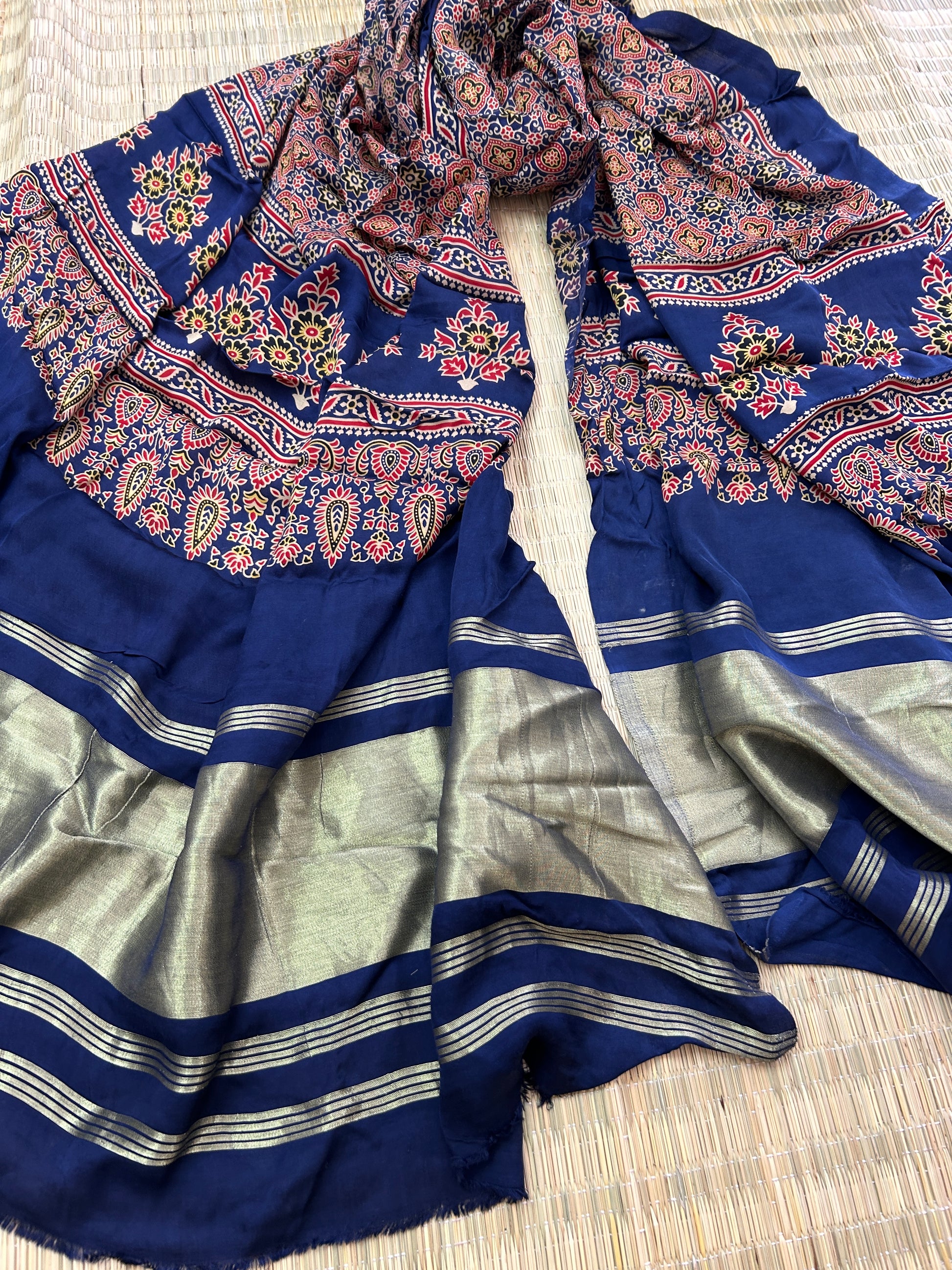 Ajrakh Modal Silk Dupatta with Lagdi pallu