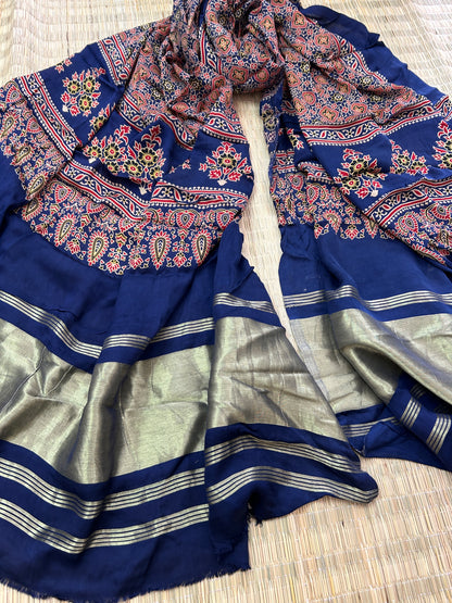 Ajrakh Modal Silk Dupatta with Lagdi pallu