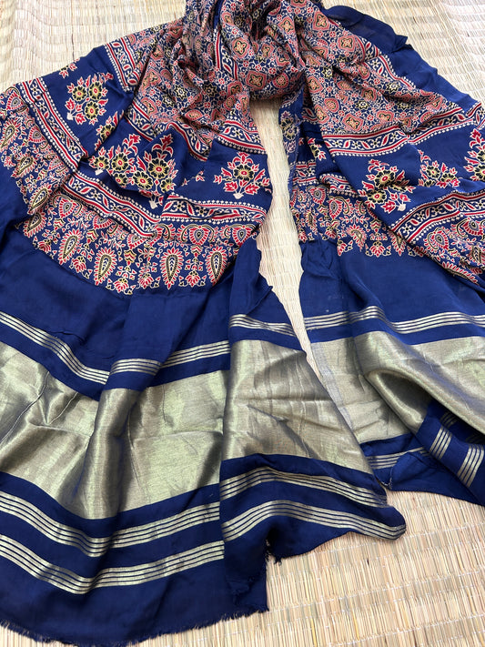 Ajrakh Modal Silk Dupatta with tissue pallu