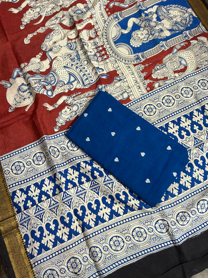 Handloom Cotton Dress Material with Kalamkari Silk Dupatta