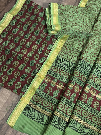Bagh print Maheshwari Silk Cotton Dress Material