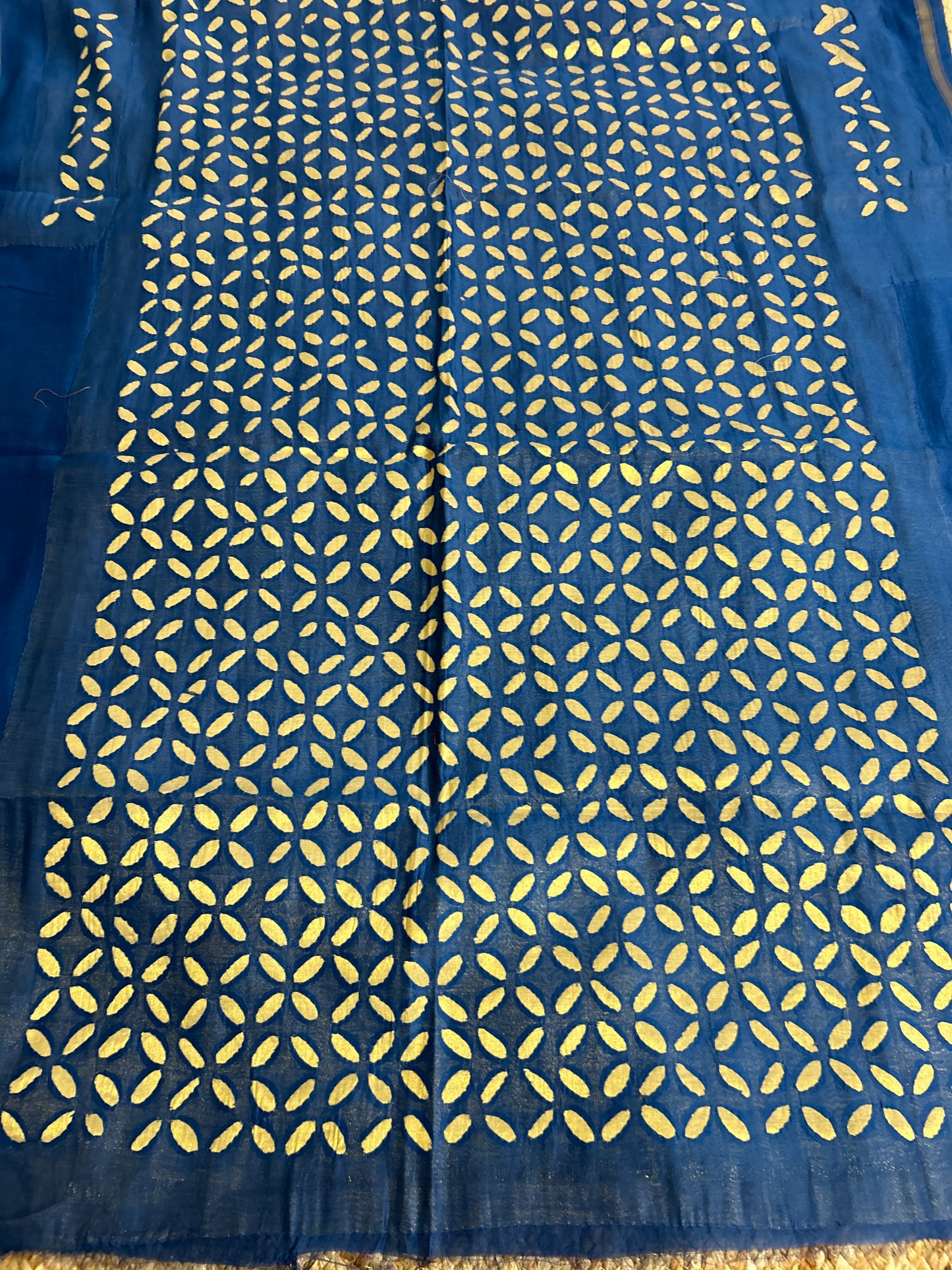 Blue Appliqué Work Chanderi Silk Kurti Fabric