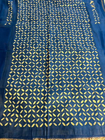 Blue Appliqué Work Chanderi Silk Kurti Fabric