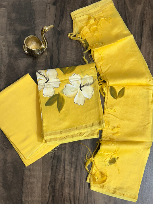 Hand Painted Chanderi Silk Cotton Dress Material