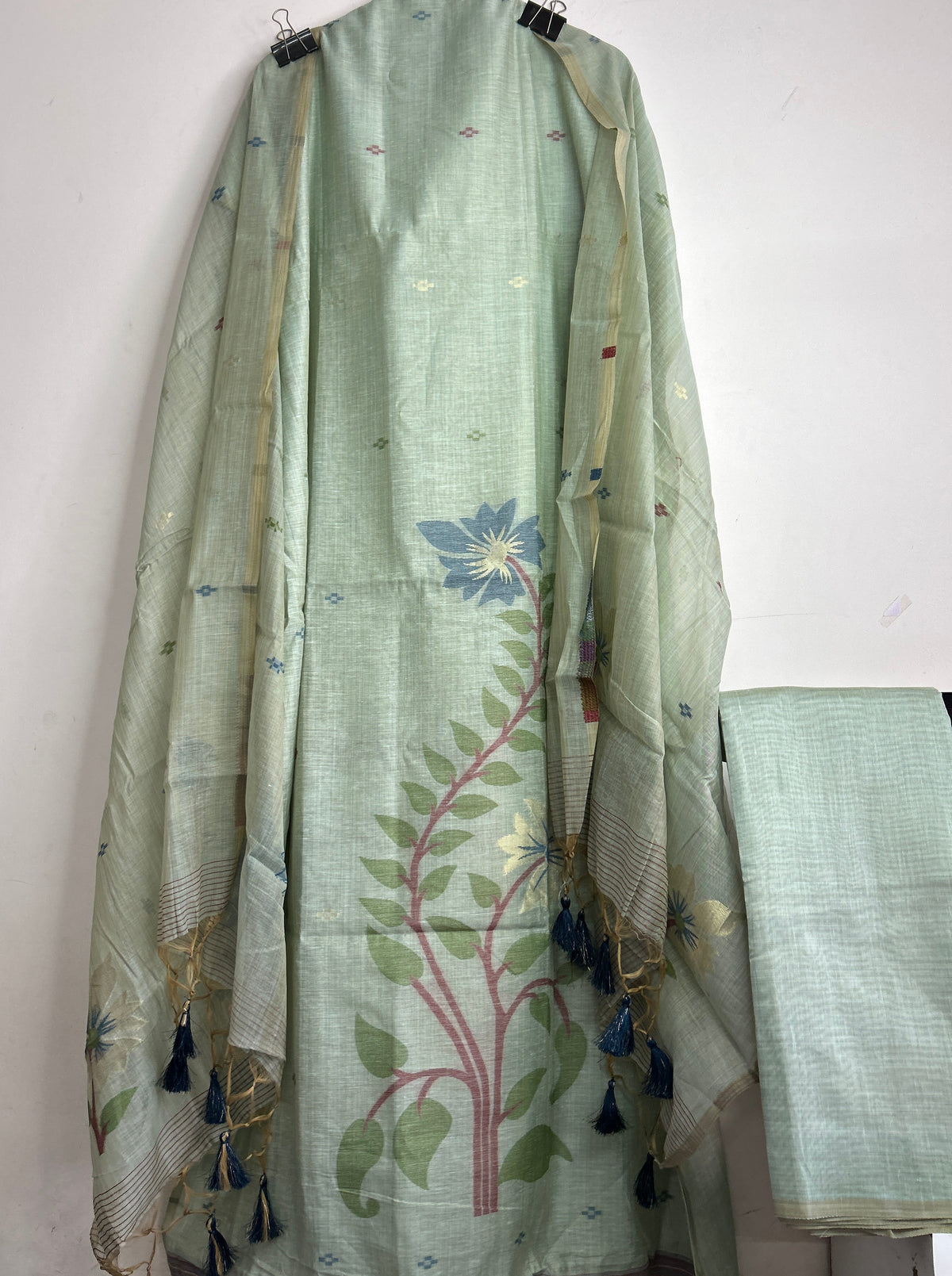 Apple Green Assam Muga Cotton Woven Dress Material