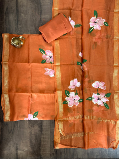 Hand Painted Maheshwari Silk Cotton Dress Material