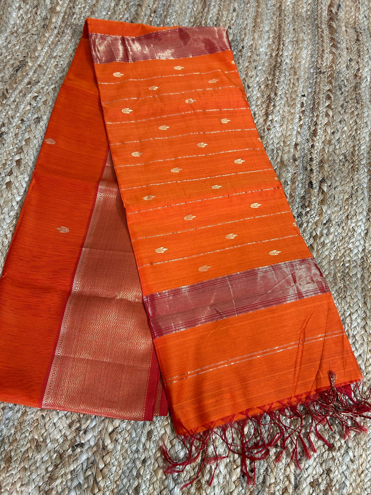 Orange Maheshwari Silk Cotton Handloom Saree with Blouse