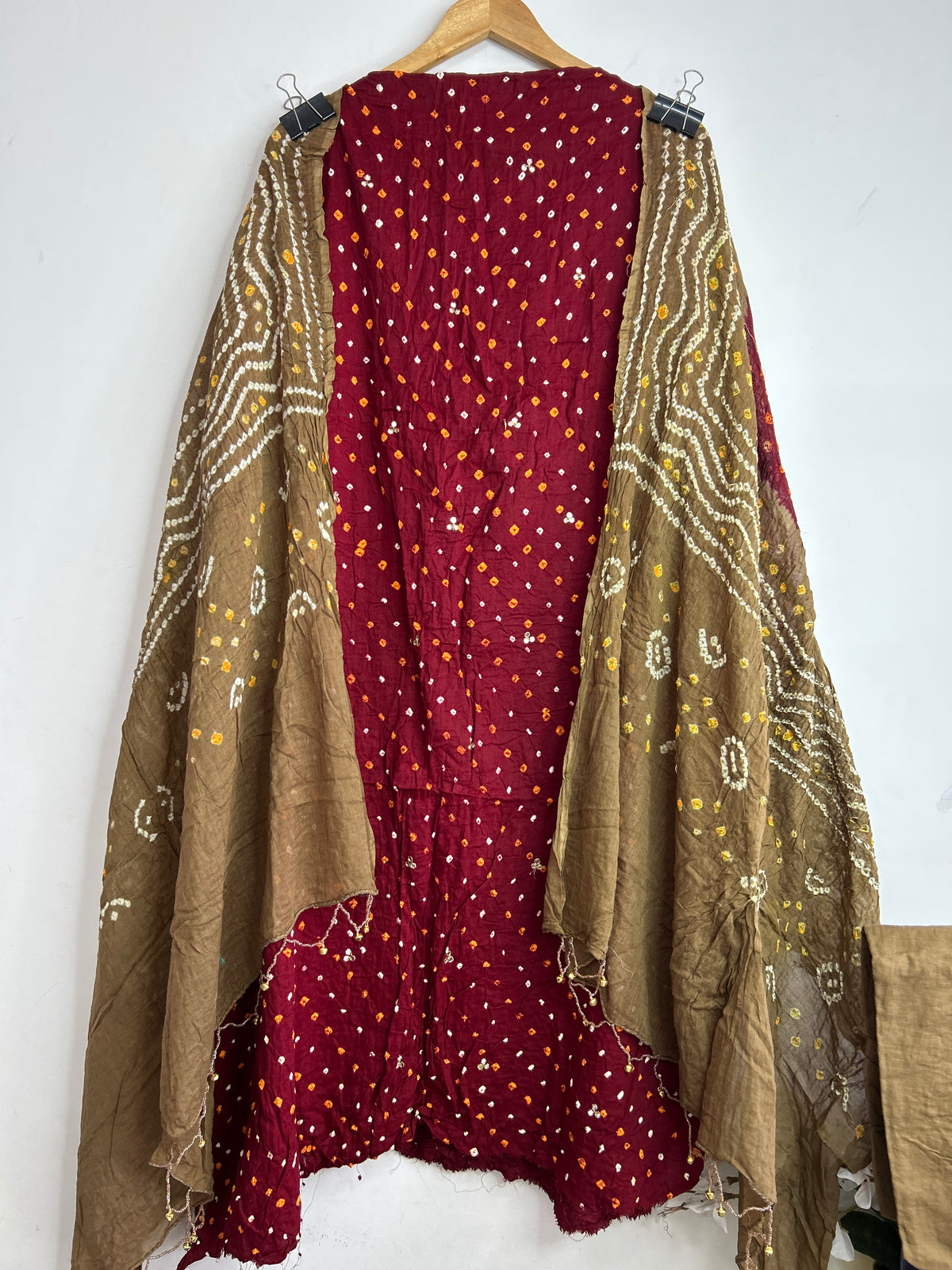 Mirror work Cotton Rai Bandhani Dress Material