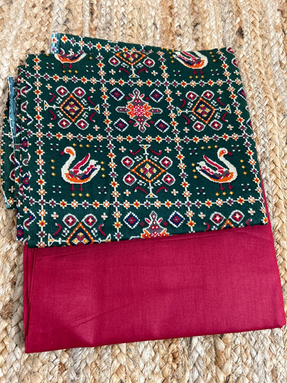 Green Patola Print Satin Cotton Top Bottom Set