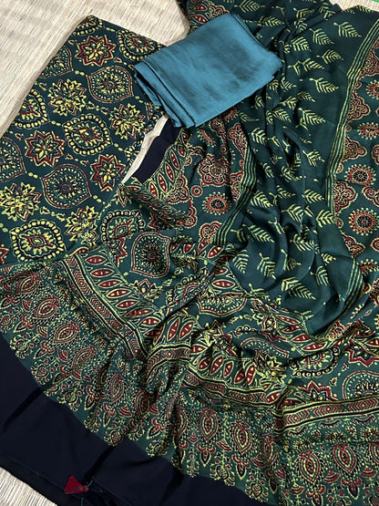 Green Ajrakh Modal Dress Material