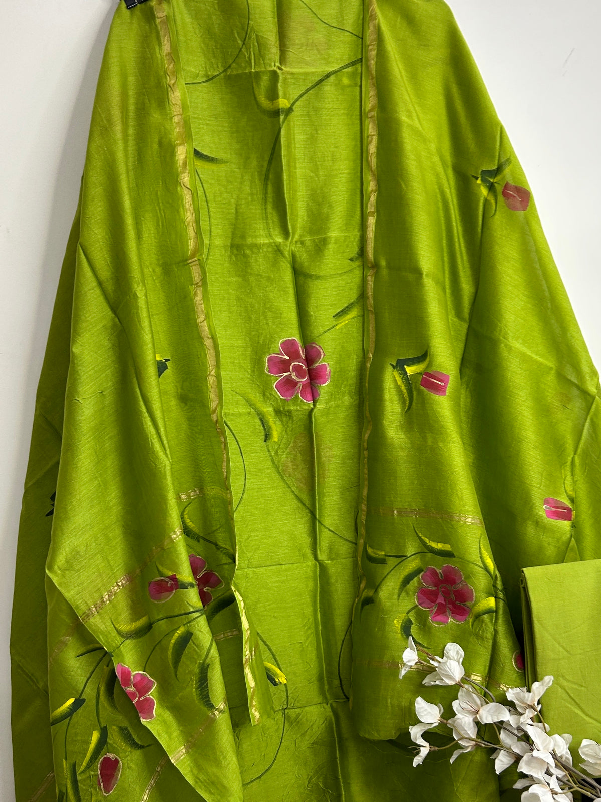 Hand Painted Chanderi Silk Cotton Dress Material