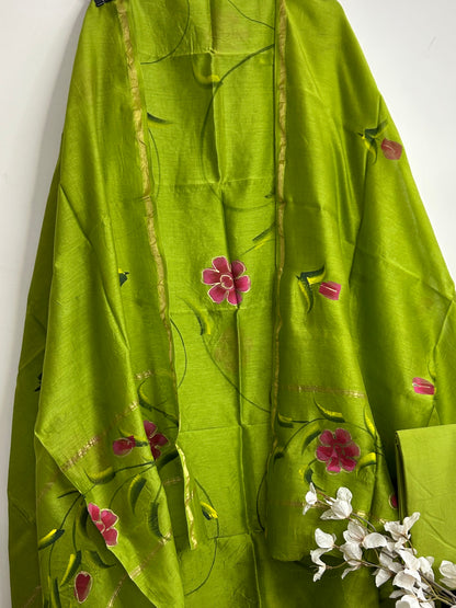 Hand Painted Chanderi Silk Cotton Dress Material