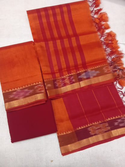 Orange Red Mangalagiri Silk Dress Material