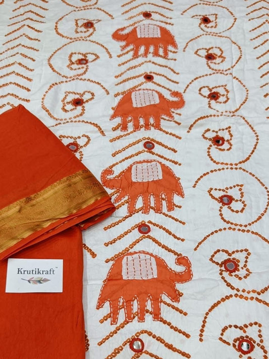 Bandhej HandWork and Mirror Work Cotton Dress Material