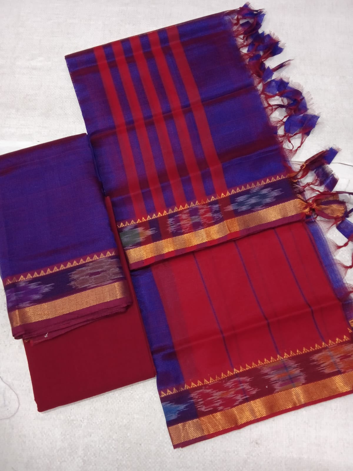 Mangalagiri Silk Dress Material with ikath Border