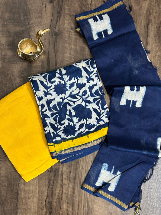Hand BlockPrinted Chanderi Silk Cotton Dress Material