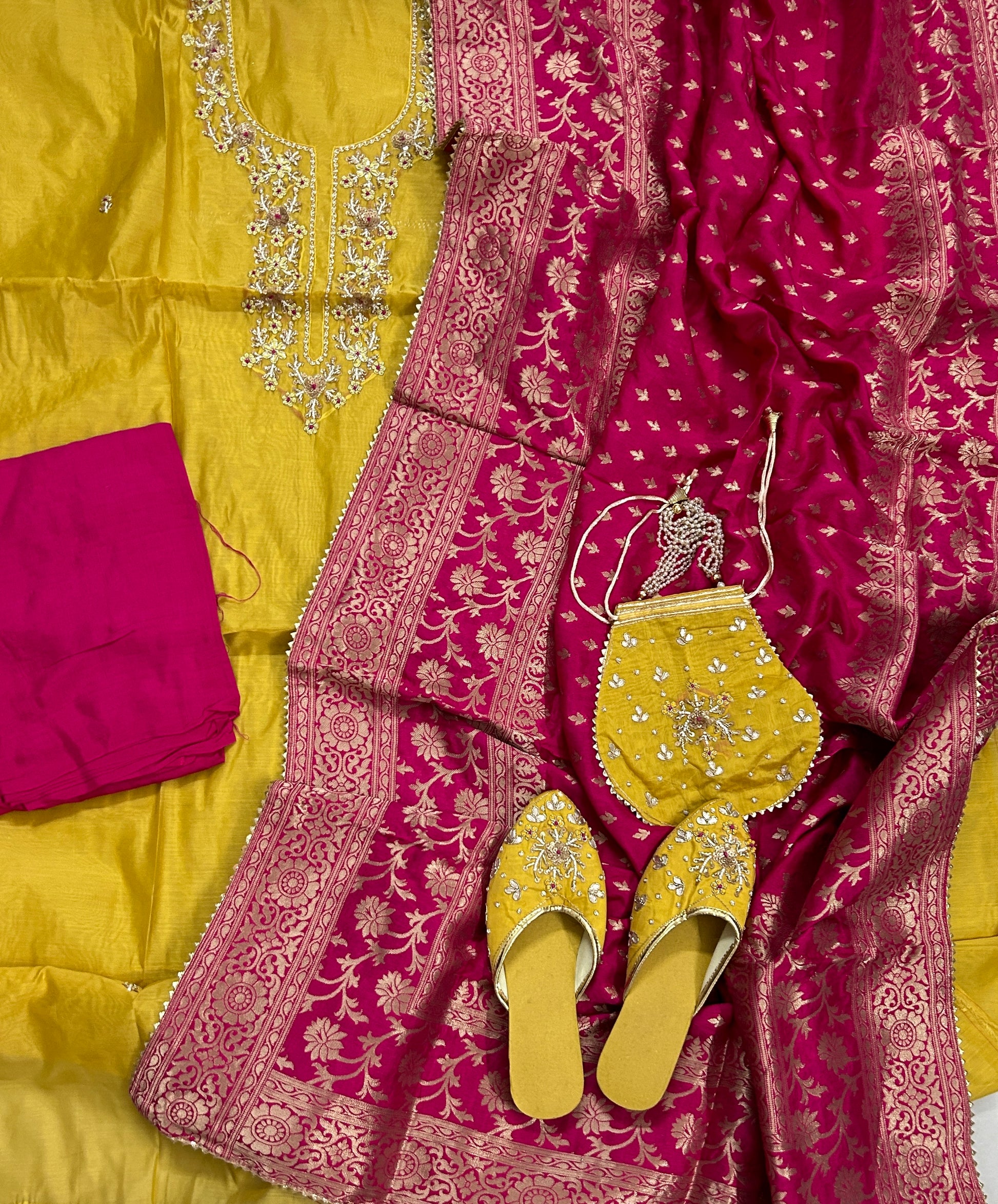 Banarasi Embroidered Dress Material with Matching Potli RKG SHOPPING Banarasi Embroidered Dress Material with Matching Potli RKG SHOPPING