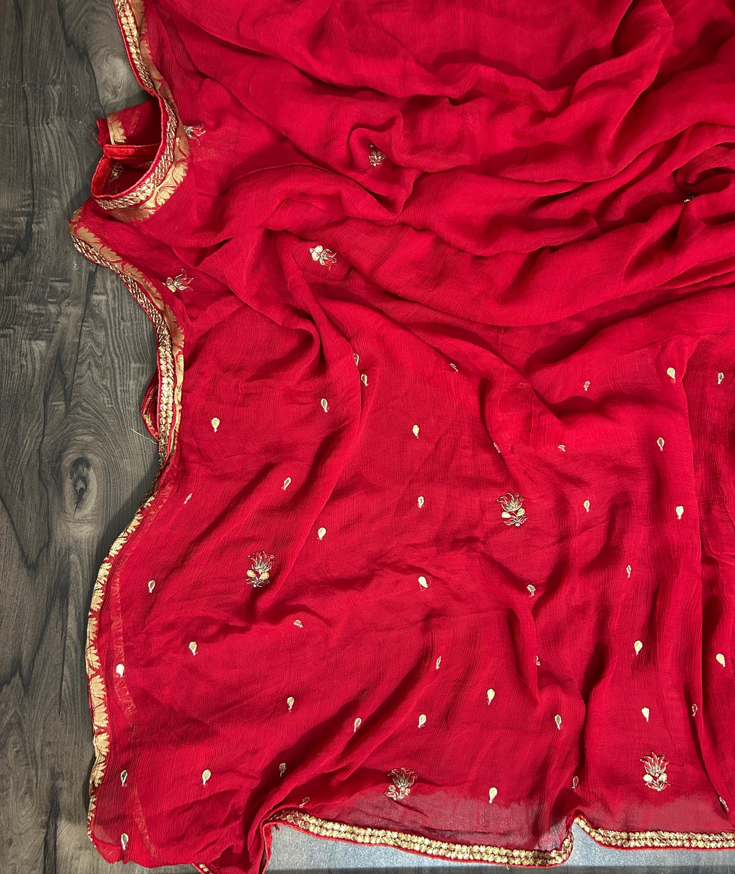 Red Pure chiffon Saree with GotaPatti HandWork