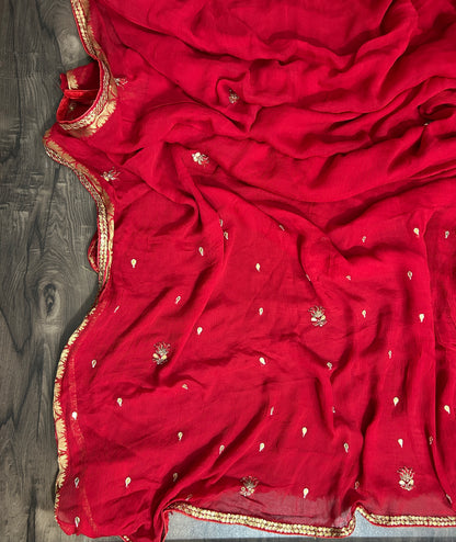 Red Pure chiffon Saree with GotaPatti HandWork