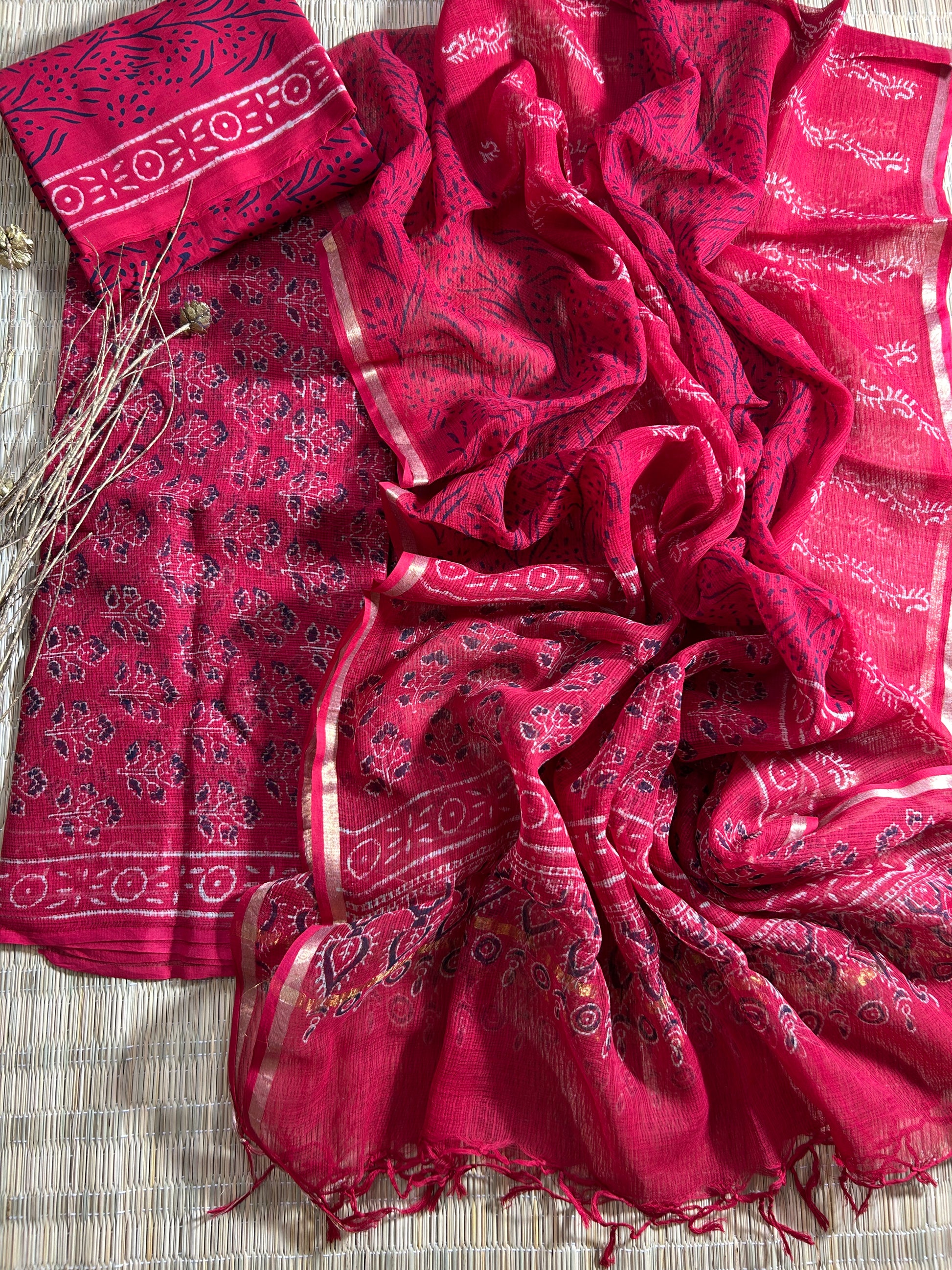 Ajrakh Print Hand BlockPrint Kota Doriya Dress Material