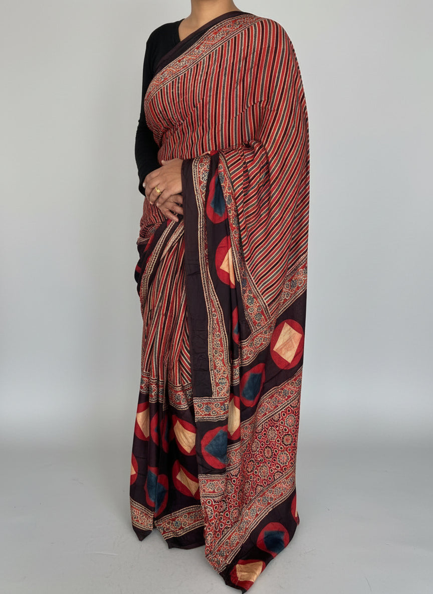 Ajrakh Modal Silk Saree with blouse
