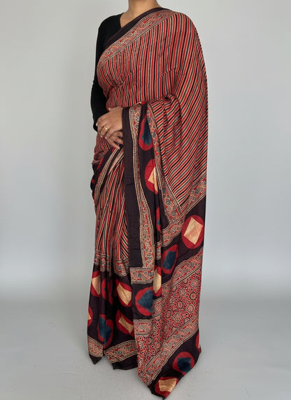 Ajrakh Modal Silk Saree with blouse