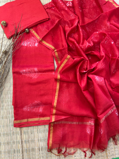 Needle Shibori Chanderi Silk Cotton Dress Material with Shantoon bottom