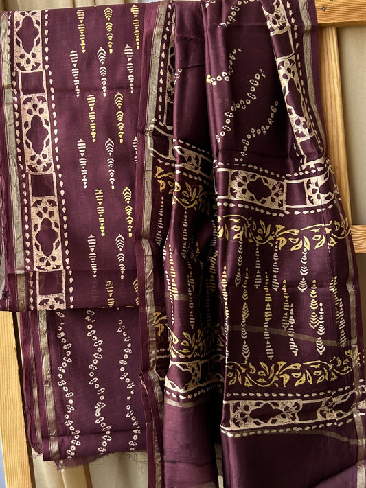 Chanderi Pure Silk Cotton Hand Blockprint Dress Material