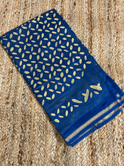 Blue Appliqué Work Chanderi Silk Kurti Fabric