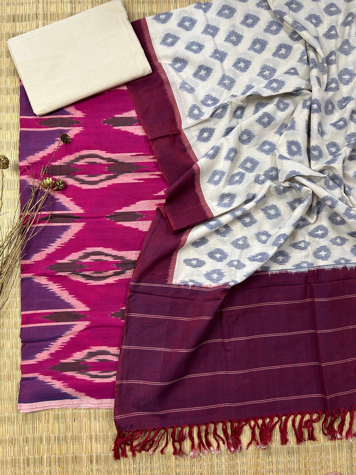 Double Ikat Cotton Dress Material with Uzbek Top