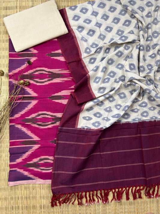 Double Ikat Cotton Dress Material with Uzbek Top