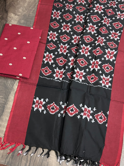 Handloom Cotton Weaving Booti Top with Ikat Cotton Dupatta