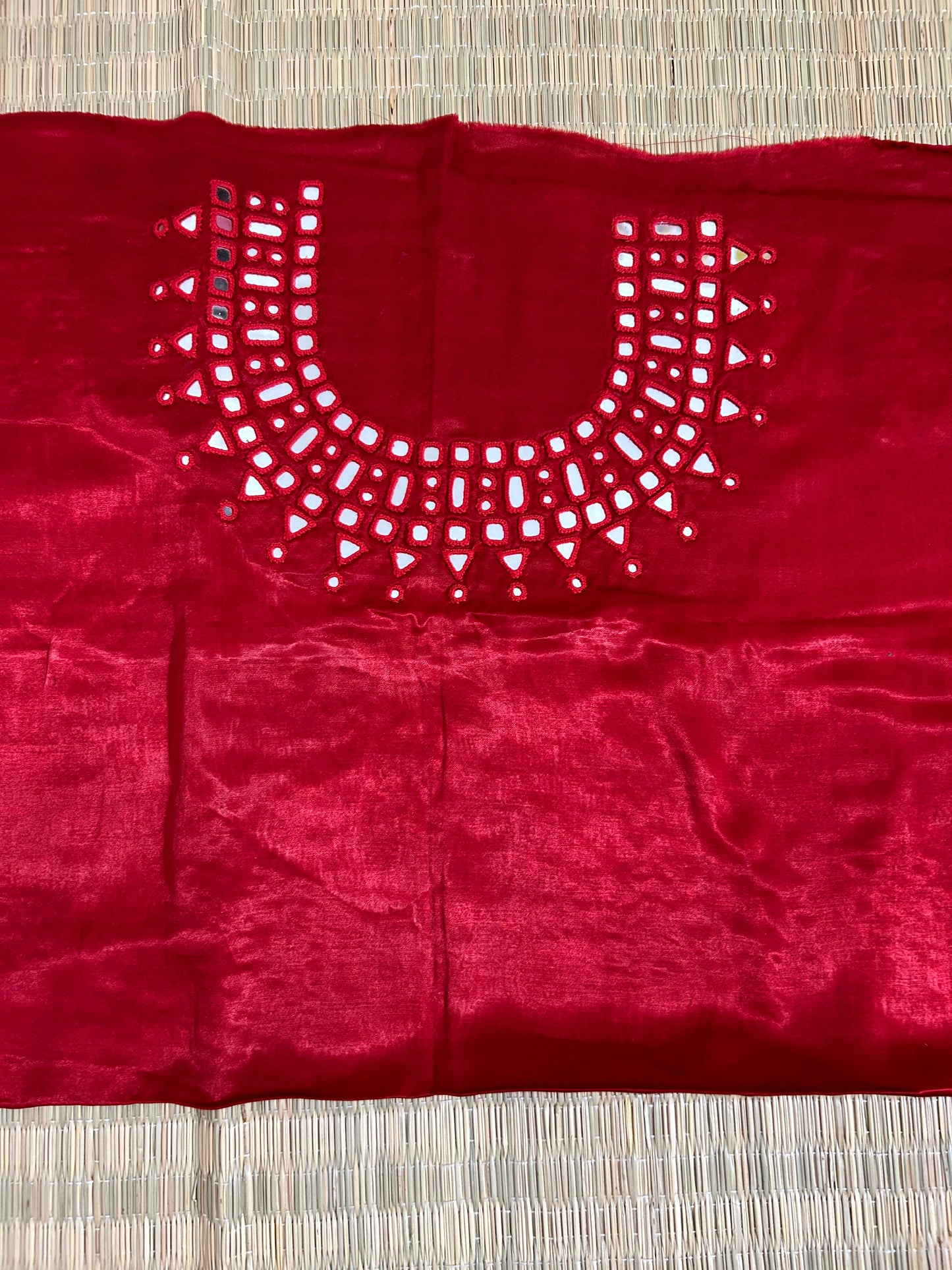 Deep red Mashroo Silk Mirror Work Blouse Piece