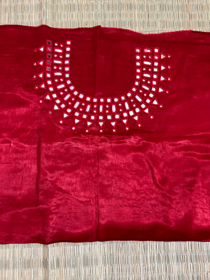 Deep red Mashroo Silk Mirror Work Blouse Piece