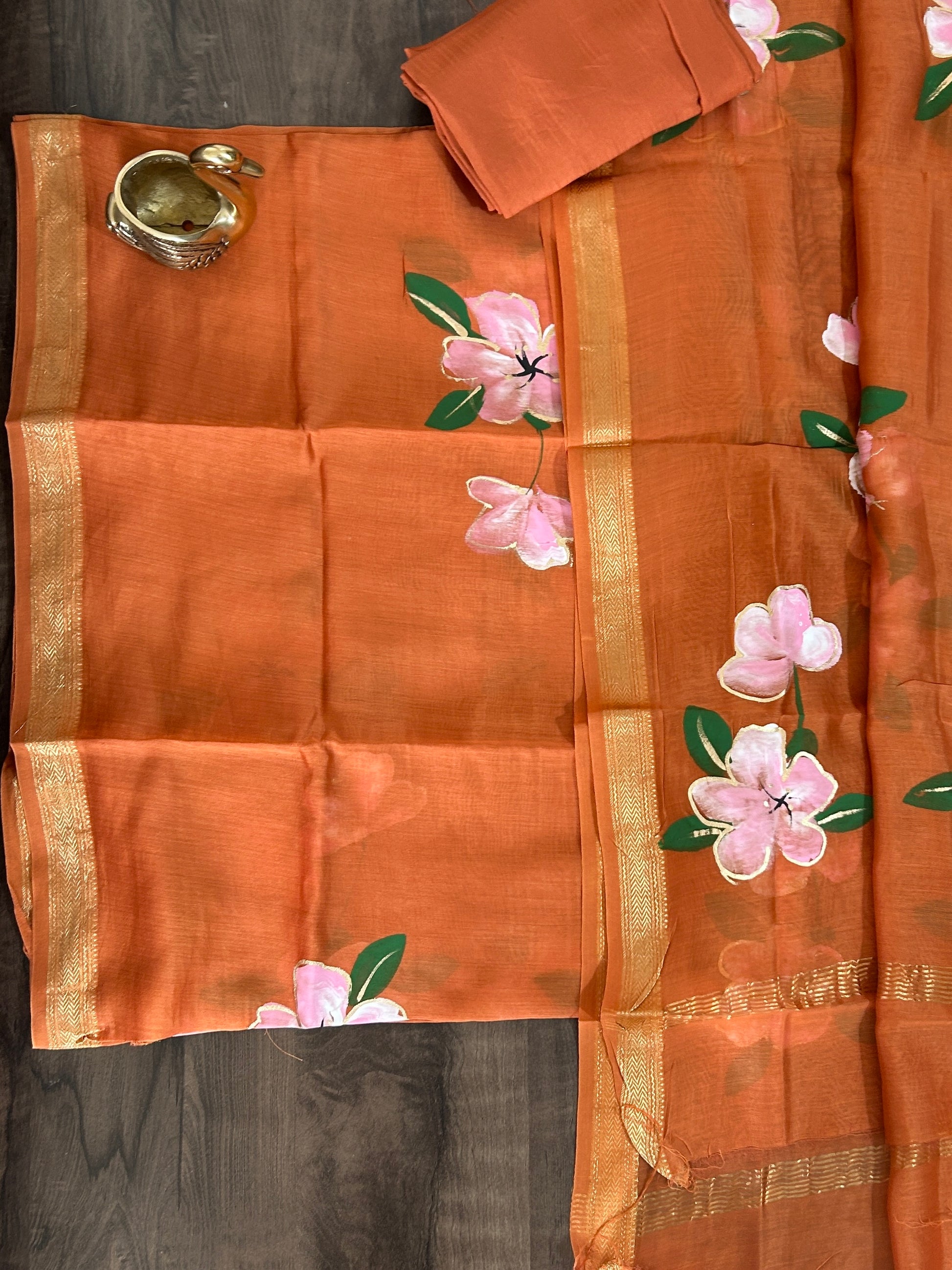 Hand Painted Maheshwari Silk Cotton Dress Material