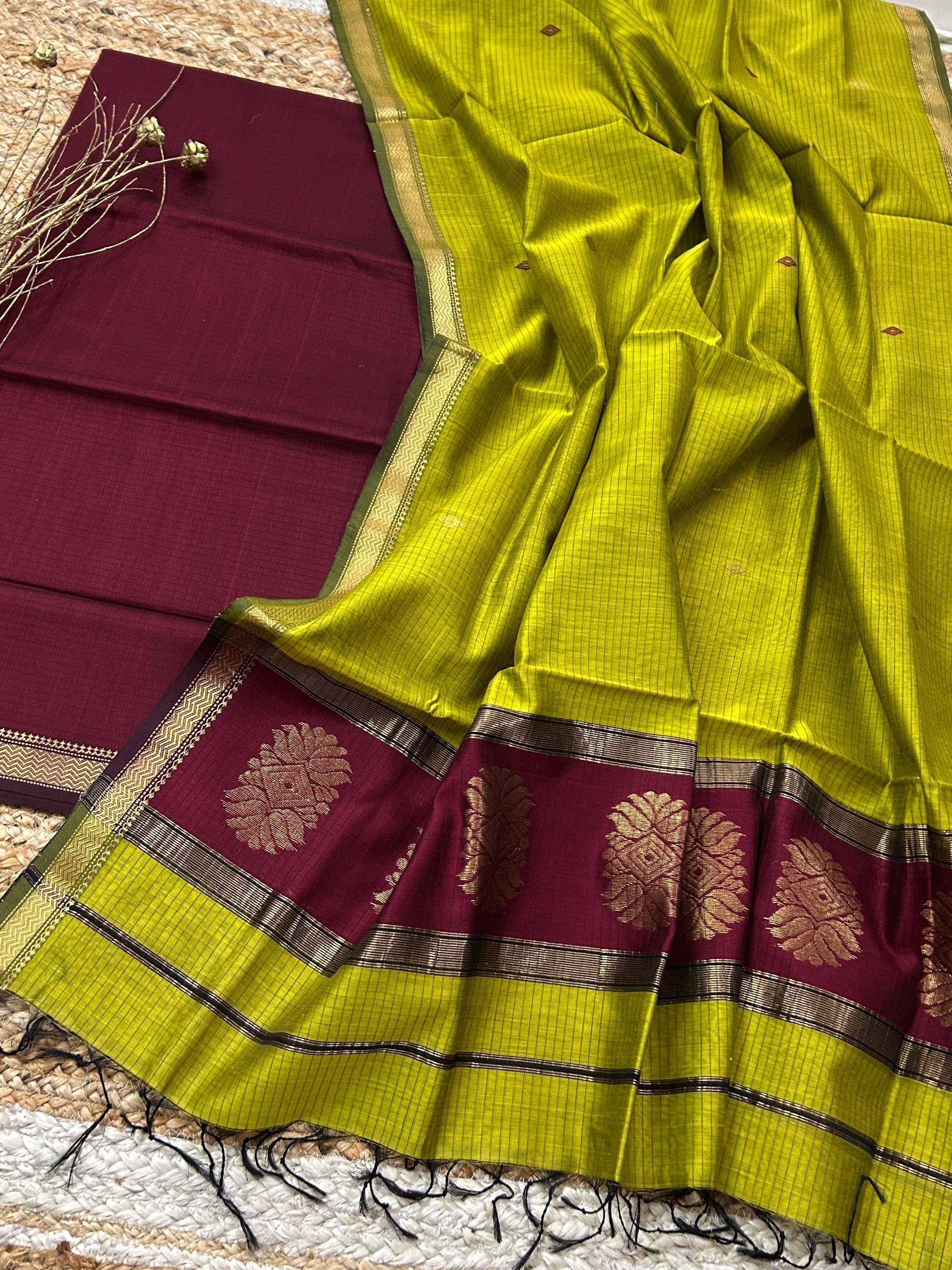 Maheshwari Silk Cotton Top Dupatta Set